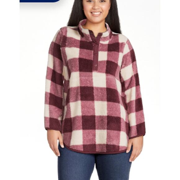 Terra & Sky Women’s Plus Size Quarter Snap Faux Sherpa Pullover, SIZE 1XL, 16-18 - Picture 1 of 7
